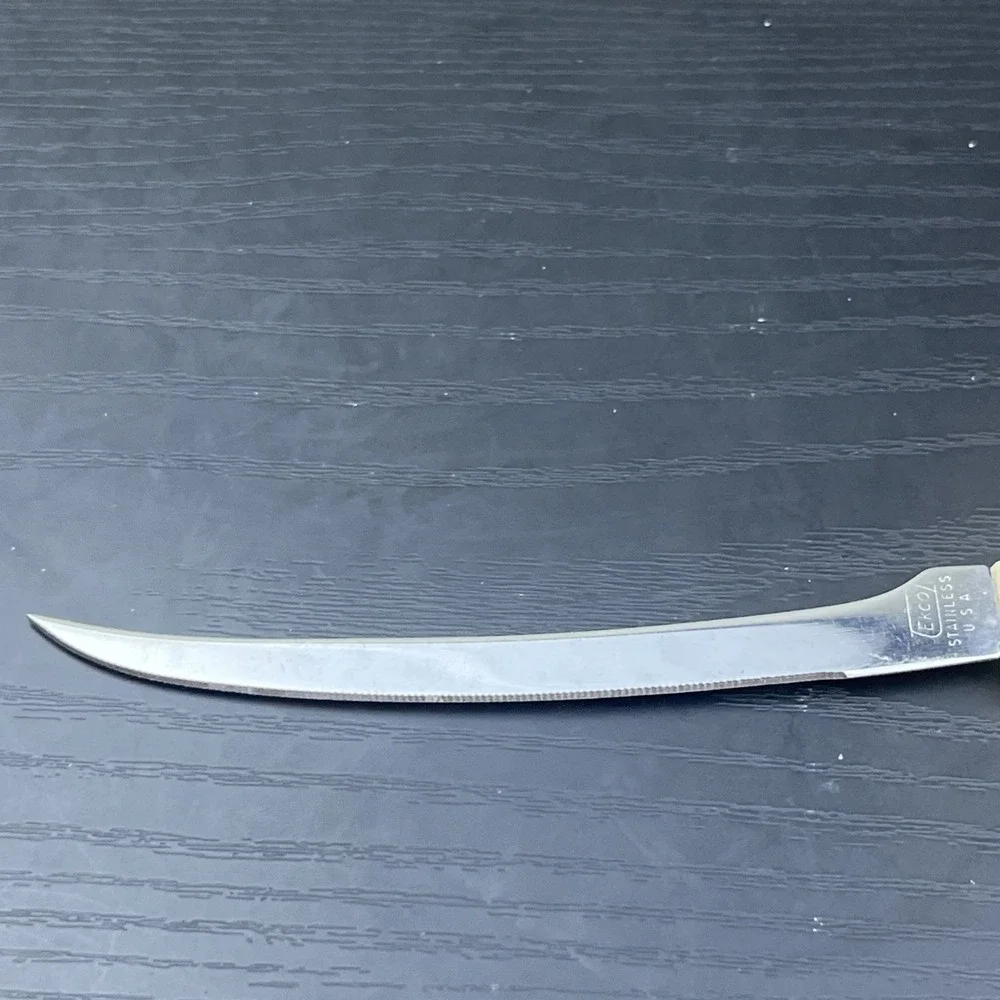 Vintage EKCO Serrated Kitchen Knife Stainless Steel Beige Plastic Handle USA